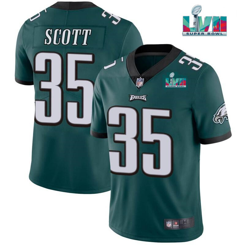 Men's Philadelphia Eagles #35 Boston Scott Green Super Bowl LVII Patch Vapor Untouchable Limited Stitched Jersey